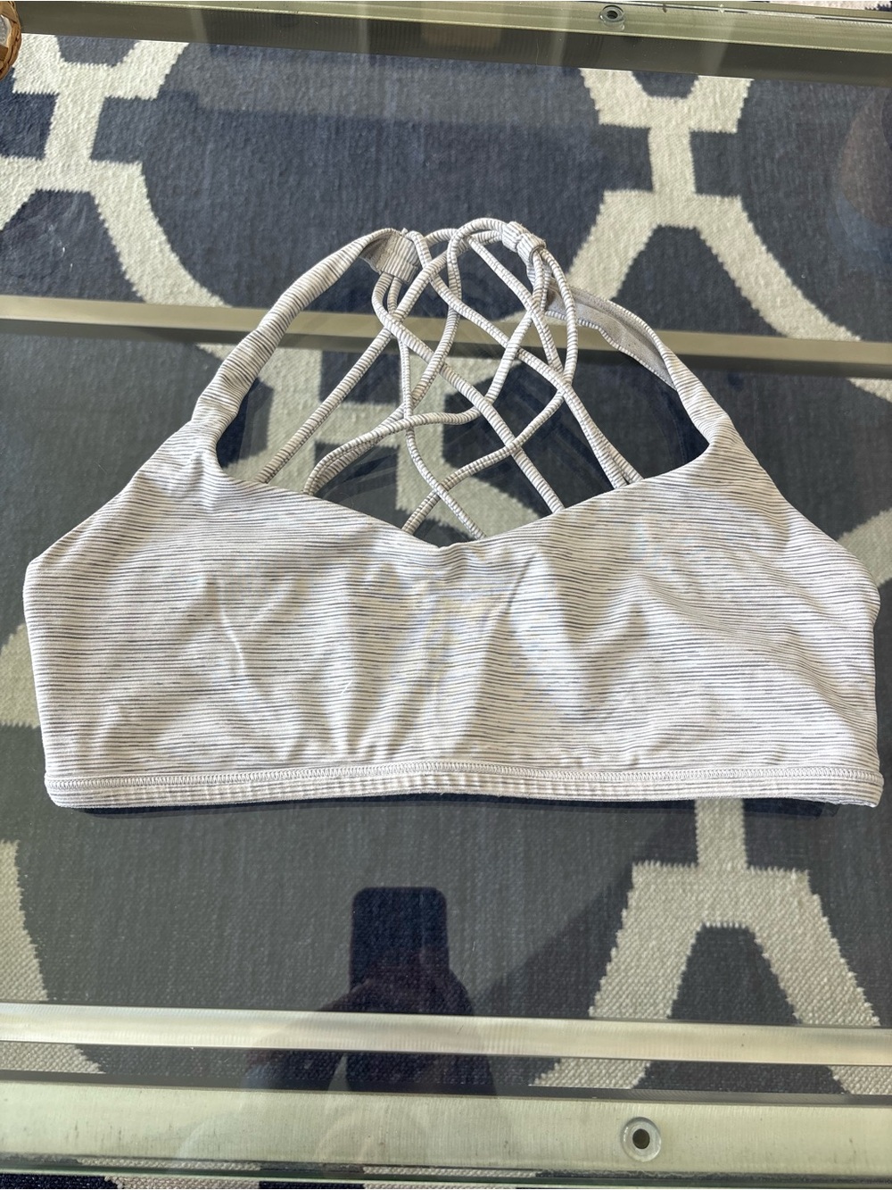 Lululemon Free to Be bra in white/grey stripe